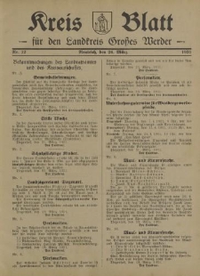 Kreis - Blatt für den Landkreis Großes Werder, 1931, Nr.12