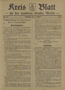Kreis - Blatt für den Landkreis Großes Werder, 1931, Nr.15