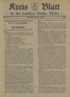 Kreis - Blatt für den Landkreis Großes Werder, 1931, Nr.17