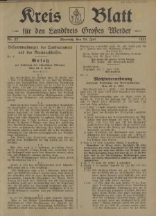 Kreis - Blatt für den Landkreis Großes Werder, 1931, Nr.27