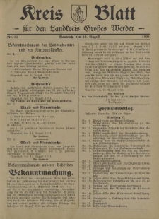 Kreis - Blatt für den Landkreis Großes Werder, 1931, Nr.33