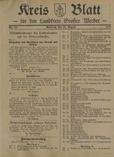 Kreis - Blatt für den Landkreis Großes Werder, 1931, Nr.34