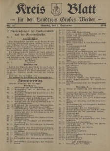Kreis - Blatt für den Landkreis Großes Werder, 1931, Nr.35