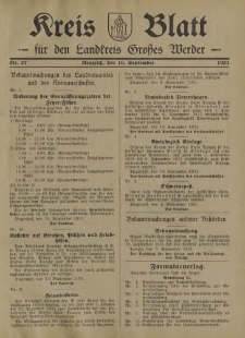 Kreis - Blatt für den Landkreis Großes Werder, 1931, Nr.37