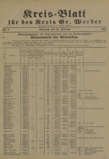 Kreis - Blatt für den Kreis Gr. Werder, 1929, Nr.8