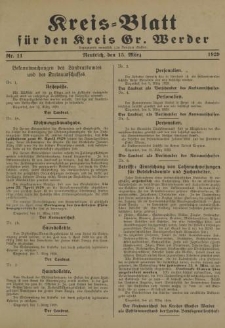 Kreis - Blatt für den Kreis Gr. Werder, 1929, Nr.11