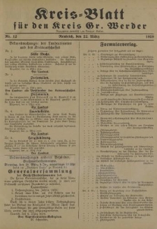 Kreis - Blatt für den Kreis Gr. Werder, 1929, Nr.12