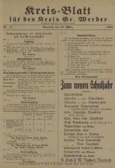 Kreis - Blatt für den Kreis Gr. Werder, 1929, Nr.13