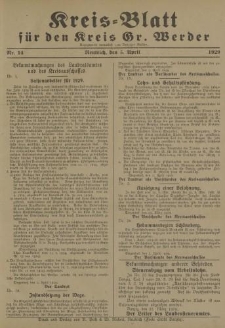 Kreis - Blatt für den Kreis Gr. Werder, 1929, Nr.14
