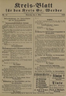 Kreis - Blatt für den Kreis Gr. Werder, 1929, Nr.18