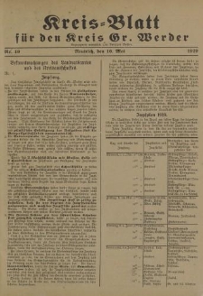 Kreis - Blatt für den Kreis Gr. Werder, 1929, Nr.19