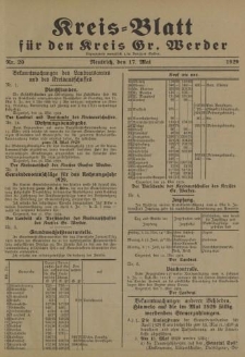 Kreis - Blatt für den Kreis Gr. Werder, 1929, Nr.20