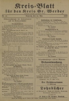 Kreis - Blatt für den Kreis Gr. Werder, 1929, Nr.21