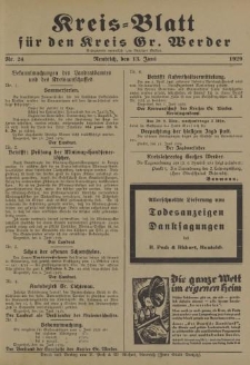 Kreis - Blatt für den Kreis Gr. Werder, 1929, Nr.24