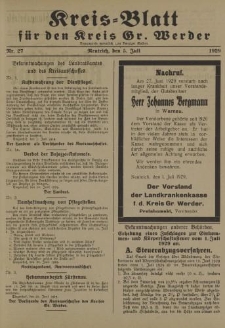 Kreis - Blatt für den Kreis Gr. Werder, 1929, Nr.27
