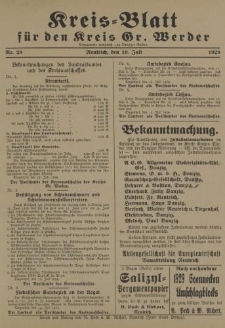 Kreis - Blatt für den Kreis Gr. Werder, 1929, Nr.29