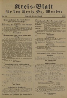 Kreis - Blatt für den Kreis Gr. Werder, 1929, Nr.31