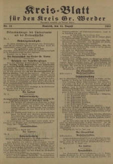 Kreis - Blatt für den Kreis Gr. Werder, 1929, Nr.33