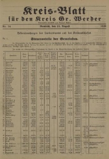 Kreis - Blatt für den Kreis Gr. Werder, 1929, Nr.34