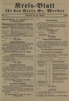 Kreis - Blatt für den Kreis Gr. Werder, 1929, Nr.35