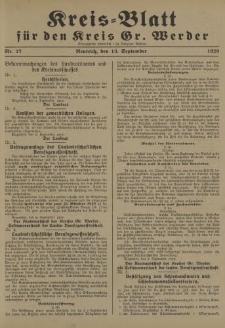 Kreis - Blatt für den Kreis Gr. Werder, 1929, Nr.37