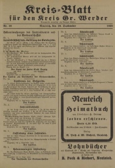 Kreis - Blatt für den Kreis Gr. Werder, 1929, Nr.38