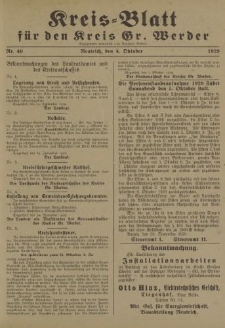 Kreis - Blatt für den Kreis Gr. Werder, 1929, Nr.40