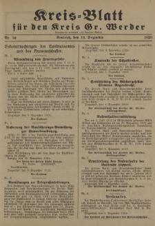 Kreis - Blatt für den Kreis Gr. Werder, 1929, Nr.50