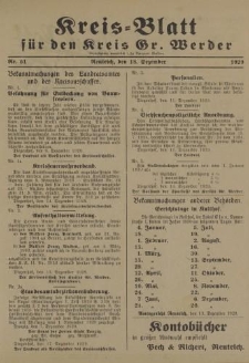 Kreis - Blatt für den Kreis Gr. Werder, 1929, Nr.51