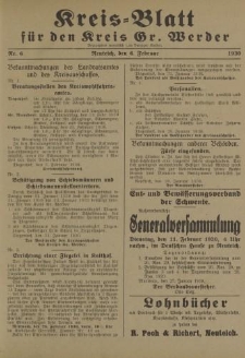 Kreis - Blatt für den Kreis Gr. Werder, 1930, Nr.6
