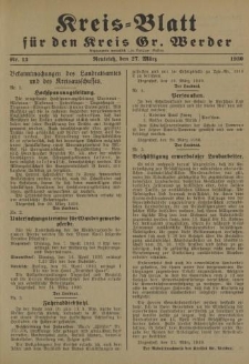 Kreis - Blatt für den Kreis Gr. Werder, 1930, Nr.13