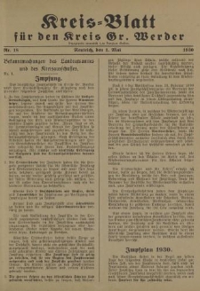 Kreis - Blatt für den Kreis Gr. Werder, 1930, Nr.18