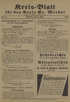 Kreis - Blatt für den Kreis Gr. Werder, 1930, Nr.21