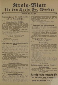 Kreis - Blatt für den Kreis Gr. Werder, 1930, Nr.22