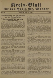 Kreis - Blatt für den Kreis Gr. Werder, 1930, Nr.24