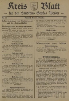 Kreis - Blatt für den Landkreis Großes Werder, 1930, Nr.43