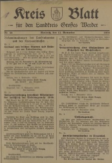Kreis - Blatt für den Landkreis Großes Werder, 1930, Nr.46