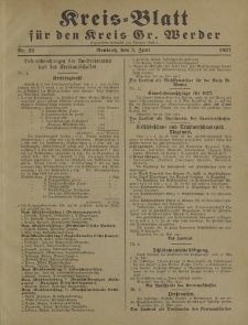 Kreis - Blatt für den Kreis Gr. Werder, 1927, Nr.23