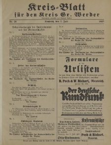 Kreis - Blatt für den Kreis Gr. Werder, 1927, Nr.28