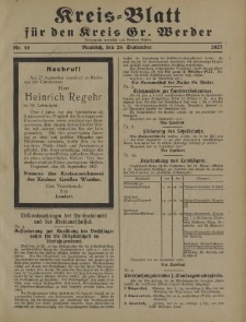 Kreis - Blatt für den Kreis Gr. Werder, 1927, Nr.40