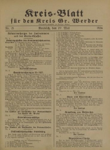 Kreis - Blatt für den Kreis Gr. Werder, 1926, Nr.21