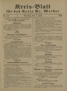Kreis - Blatt für den Kreis Gr. Werder, 1926, Nr.22