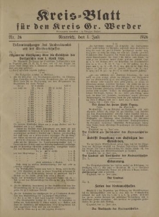 Kreis - Blatt für den Kreis Gr. Werder, 1926, Nr.26