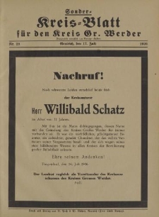 Sonder - Kreis - Blatt für den Kreis Gr. Werder, 1926, Nr.29