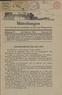 Mitteilungen des Vereins für die Geschichte von Ost- und Westpreußen. Jahrgang 19, Nummer 1/2