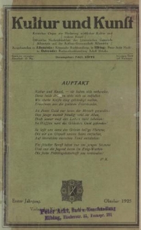 Kultur und Kunst, Erster Jahrgang, Oktober 1925