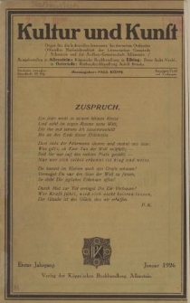 Kultur und Kunst, Erster Jahrgang, Januar 1926