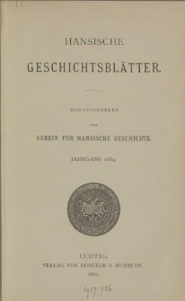 Hansische Geschichtsblätter, Jahrgang 1884