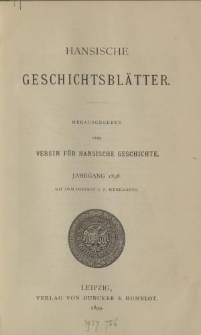 Hansische Geschichtsblätter, Jahrgang 1898