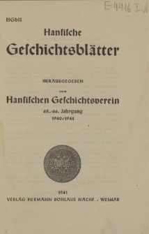 Hansische Geschichtsblätter, 65./66.Jahrgang 1940/1941